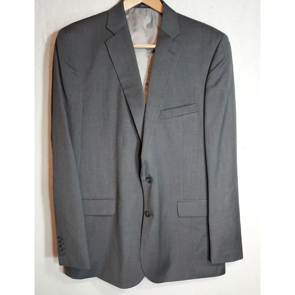 Stafford‎ Men's 2pc Wool Blend Suit Gray 46 L 36 32 Business Formal Jacket Pants